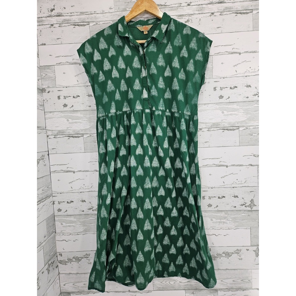 Anouk by Myntra Green Cotton Ikat Print‎ Cap Sleeve Midi Dress Womens M